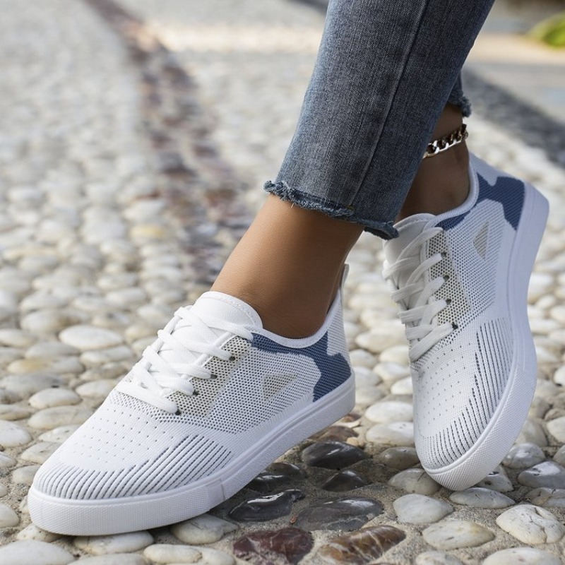 Women Shoes Tennis - Damskie sneakersy casualowe, plecione, sznurowane, płaskie
