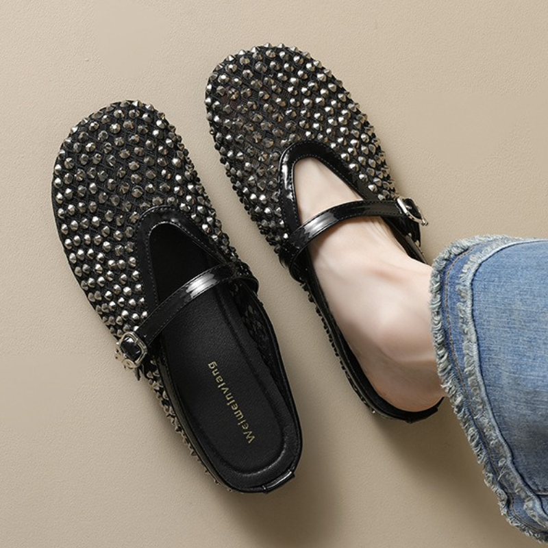 Mule Slip On - Klapki damskie z siateczki i dżetów,