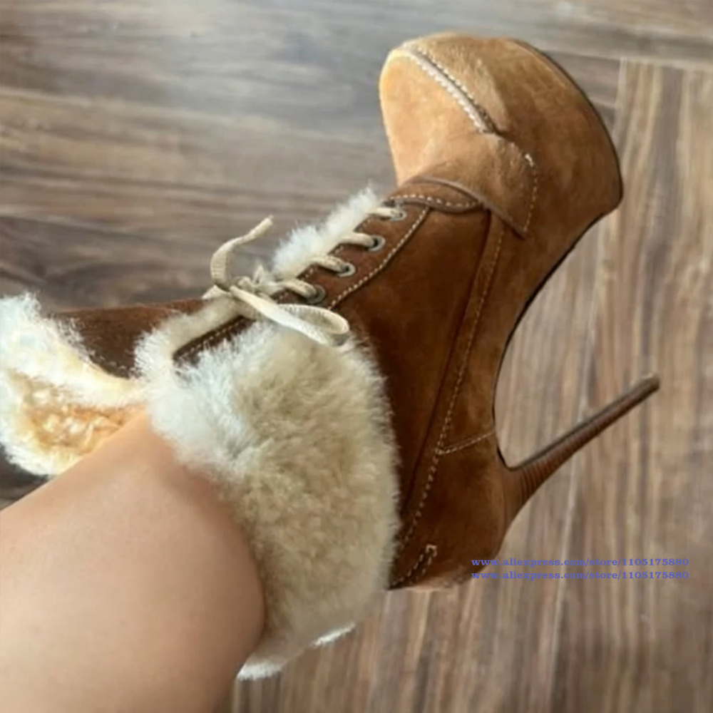 Suede Ankle Boot - Brązowe zamszowe botki na szpilce, botki