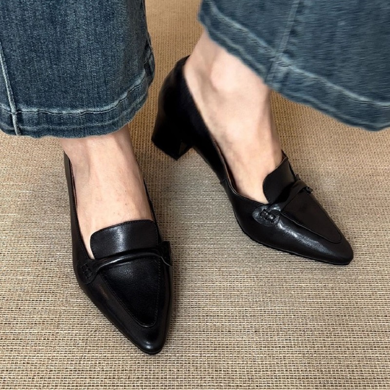 Women Shoes Size 4 In Cm - Wygodne Czółenka na Niskim Obcasie Grube