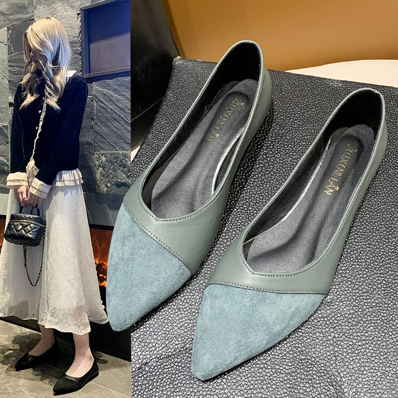 Pointed Toe Flat - Czarne skórzane buty damskie na płaskiej